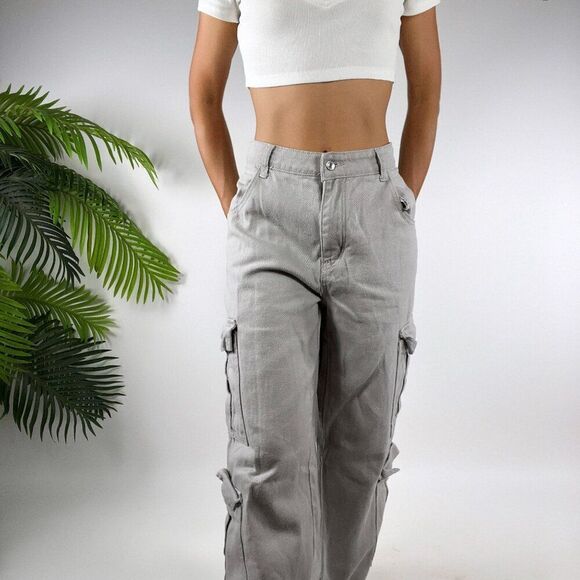 Vintage Y2K Style Gray Gorpcore Streetwear Wide Leg Baggy Skater Cargo Pants / L - Picture 4 of 4
